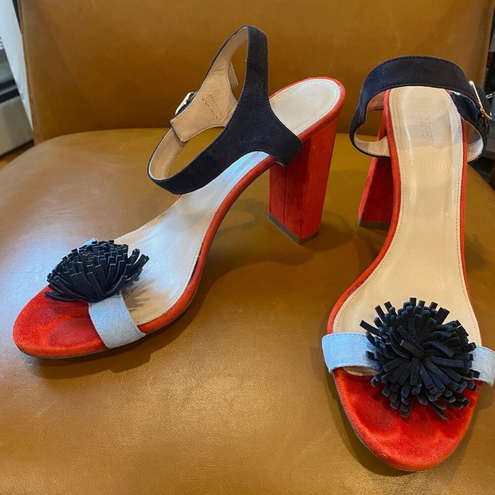 J.Crew pompom mulitcolored heels